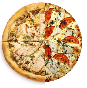 ПИЦЦА ДВА ВКУСА  : 1/2 Жульен + 1/2 Цезарь