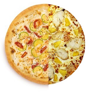 ПИЦЦА ДВА ВКУСА : 1/2 Сливочная креветка +1/2 Флорентино