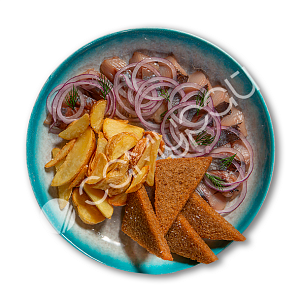 Слабосоленая сельдь  картофель  и гренки